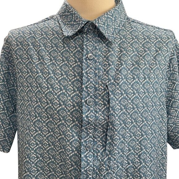 Projek Raw Blue Geometric Shirt Large Stretch Button Up Cruise Summer Streetwear - Picture 6 of 12